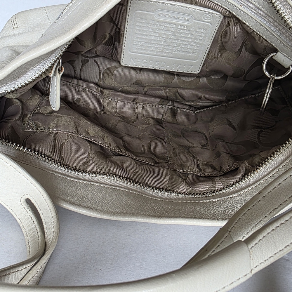 COACH Pebbled Leather Shoulder Bag with Tassel Charm Cream Color - Picture 7 of 7